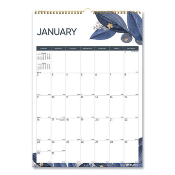 Blueline® 12-month Colorful Wall Calendar, Watercolor Gold Detail Floral Artwork, 12 X 17, White Sheets, 12-month (jan To Dec): 2022 freeshipping - TVN Wholesale